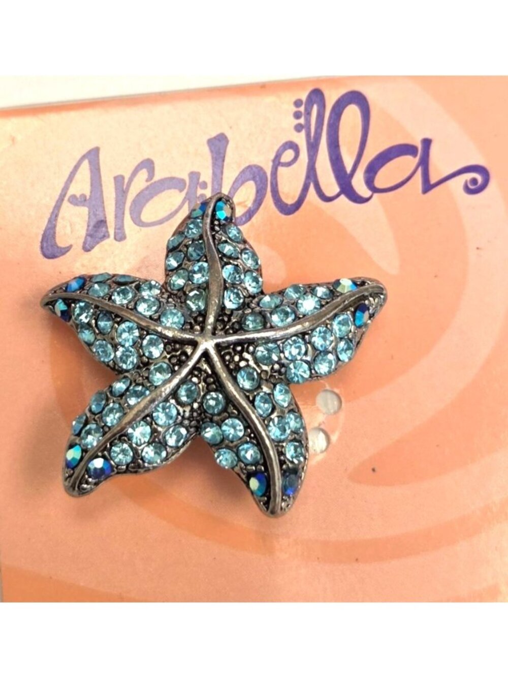 Arabella Starfish Brooch With Blue Rhinestones On Silver-Tone Metal